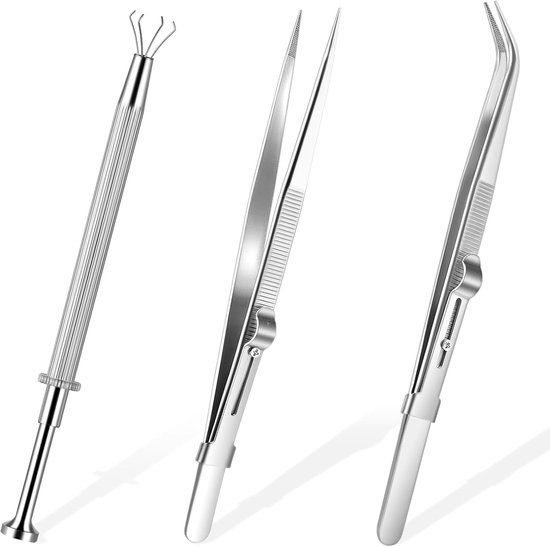 Tang voor ballen, 3 stuks piercing boltang, pick up tool, piercingtang prong klauw pincet kant pincet gebogen voor steen diamant sieraden kralen horloges