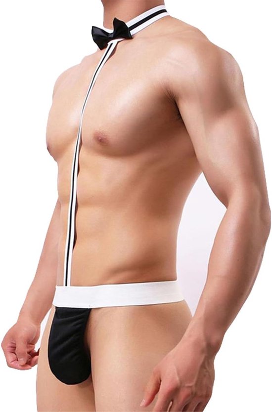 Tanga, sexy, strik, onderbroek, dessous, kerstmankostuum voor Halloween, Kerstmis, 1 stuk, zwart, 1 x zwarte verpakking, one size