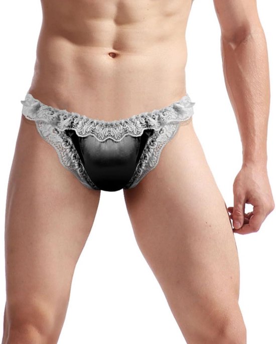 Tanga van satijn, kant voor heren, sexy ondergoed, string slips, ondergoed voor heren