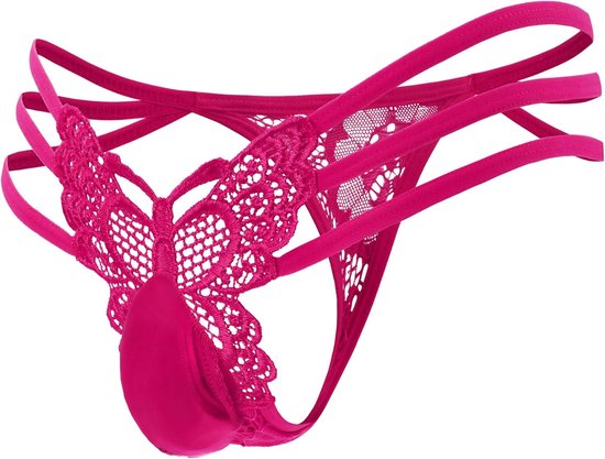 Tanga voor heren met vlinderhals, kanten rand, lage taille, sexy broekje met zakken, XS-L.
