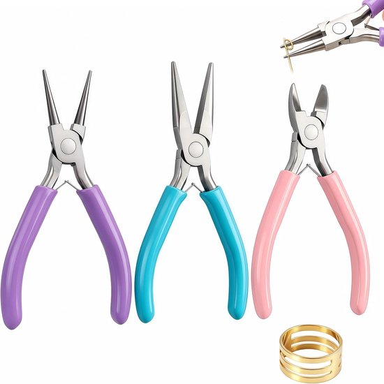 Tangen met ringopener, gereedschapsset voor het maken van sieraden met snijtang, platte tang en ronde tang, voor reparatie, kralen, oorbellen, armbanden en halskettingen