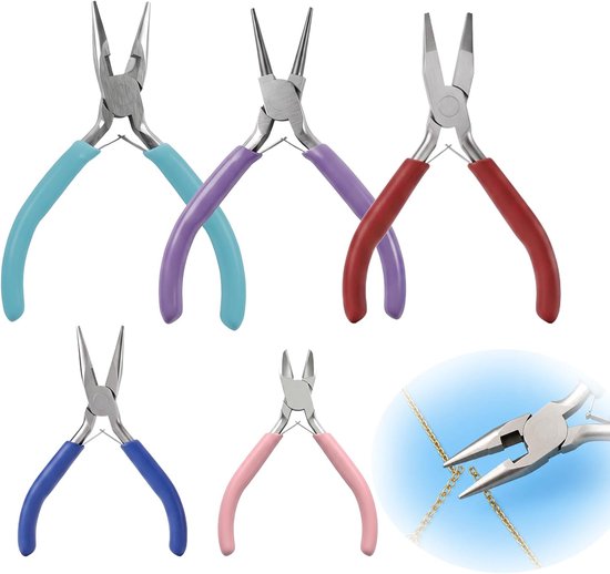 Tangenset, Juweliers Tangen Set, Spitstangen, Rondbektang, Platbektang, Buigtang, Draadknipper voor Draadwerk, Sieraden maken, DIY Handwerk, Armbanden