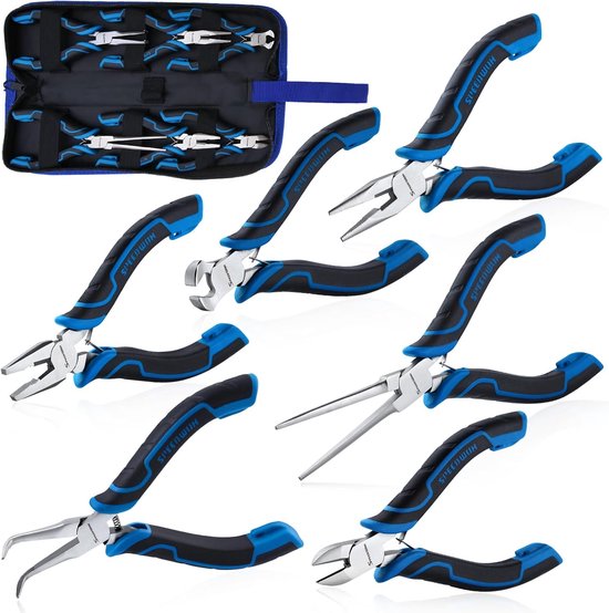 Tangenset - naaldneustang, eindkniptang, gebogen naaldneustang, diagonaaltang, langneuztang en elektricianstang voor het maken van sieraden, kralen rijgen, knutselen en