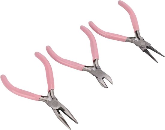 Tangenset, Sieradentangen Gereedschapsset Ronde Neustang voor Het Maken van Sieraden Koolstofstaal Stevige Duurzame Tangenset 3-delige Roze Sieradentang Ronde Naald