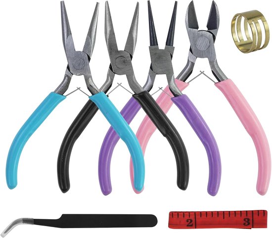 Tangset, 11,4 cm, gereedschap, punttang, ronde tang, draadsnijder, kleine punttang, gereedschap voor het maken van sieraden en reparatie van sieraden