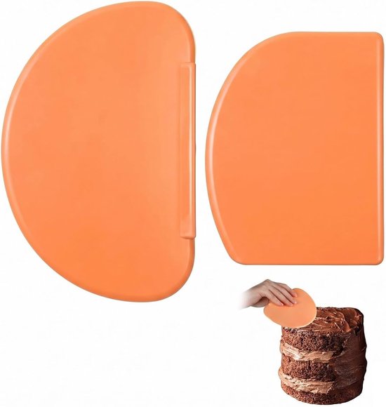 Tarock voor deeg, 2 stuks, halfronde schraper, oranje, antislip, gebogen rand, nauwkeurige deegverzamelaar voor glazuur en hoeken