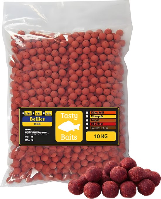 Tasty Baits -Aardbei - Boilies - 20 mm - 10 kg - Rood Karper Aas -Karper Lokvoer - Karpervissen van Merkloos