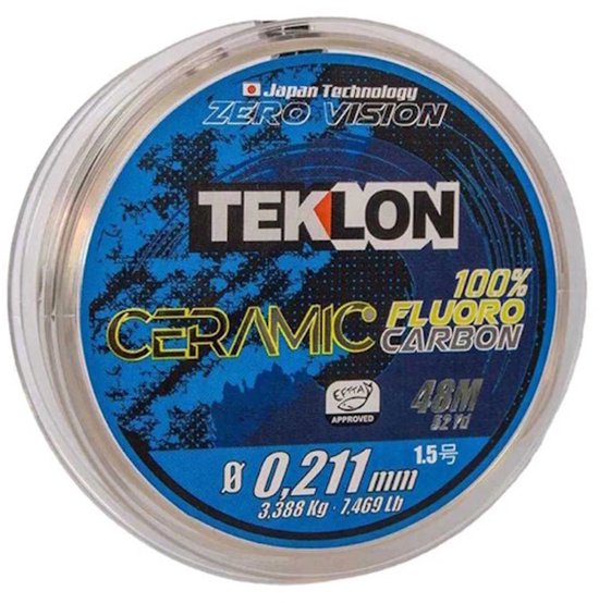 Teklon Ceramic Fluorocarbon vislijn 48 meter - 100% fluorocarbon leadermateriaal van Teklon voor maximale onzichtbaarheid onder water 0.211MM / 3,388KG