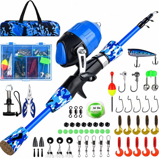 Telescoop Hengel Combo - Telescoophengel & Spincaster met Accessoires - Draagbare Hengelset voor Zout- & Zoetwater - Reiscadeau voor Vissers - 1 Set
