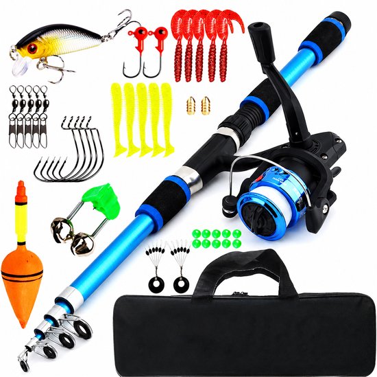 Telescoophengel & Molen Combo - Koolstofvezel - Opvouwbaar - voor Zout- & Zoetwater - Volwassenen -blue- 1 Set