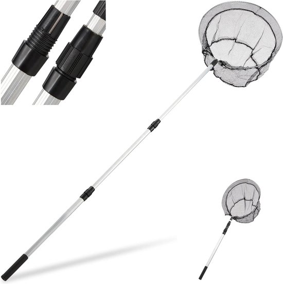 Telescoopsteel schepnet 60-130 cm - Vouwbaar, licht en stabiel - Visnet Ø 36 cm - Zwart-zilver van T