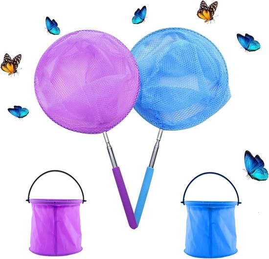 Telescopisch Kinder Schepnet met 2 Opvouwbare Emmers, Geschikt voor Kinderen van 36-83,5 cm, Perfect voor Vissen en Buitenactiviteiten van Merkloos