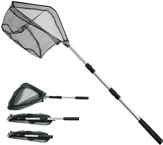 Telescopisch Schepnet 1,5M - Opvouwbaar Landingsnet Met Aluminium Steel & Rubber Bekleding - Lichtgewicht Karpernet van Merkloos
