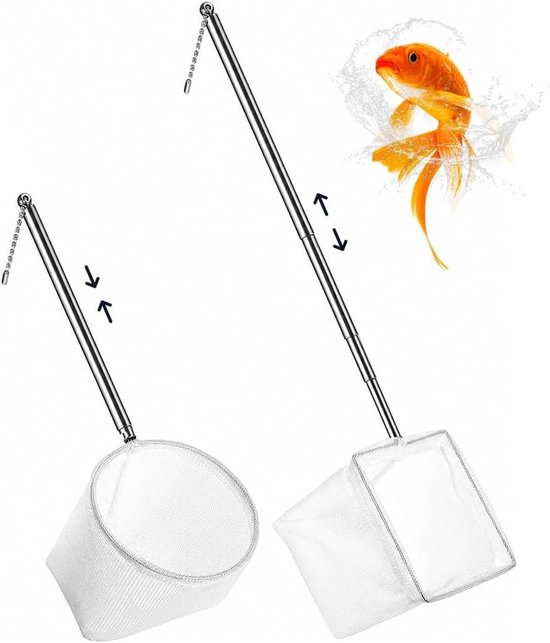 Telescopisch Schepnet met Uittrekbare Handgreep voor Aquaria, Vijvers en Viskommen - Set van 2 Stuks