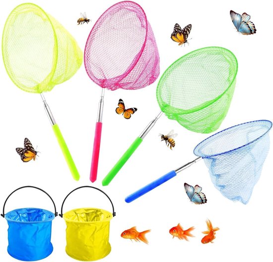 Telescopisch schepnet voor kinderen met opvouwbare emmers - ideaal voor insecten vangen, vissen en natuurverkenning in de buitenlucht van Merkloos