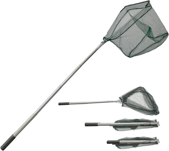 Telescopisch Visnet - Uitschuifbaar Schepnet - Vissen Vangen - Roestvrij Staal - 205 cm - Zwart Grijs