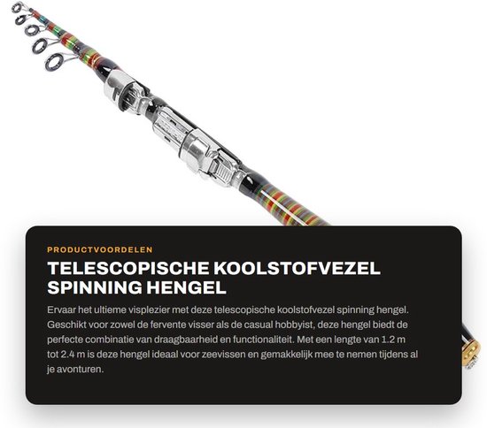 Telescopische Carbon Fiber Spinning Fishing Rod 1.2m-2.4m - Lichtgewicht en Duurzaam