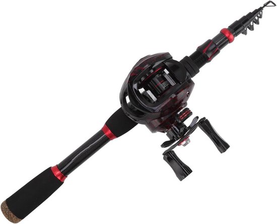 Telescopische hengel met reel, koolstofvezel, kunstaas kit voor zoutwater en zoetwatervangst. van Merkloos