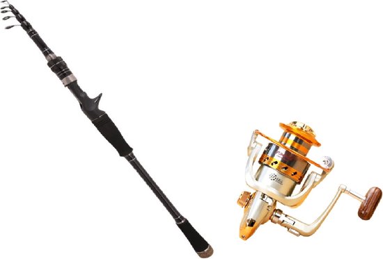 Telescopische luxe vishengel SET van Improducts - vis hengel is 240 cm (2.40M) lang en van Carbon super licht en zeer sterk incl. Werp Molen ook geschikt voor ROOF KARPER EN ZEEVIS. van Improducts