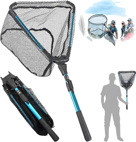 Telescopische Visschepnet van 90 cm met Rubber Coating voor het Vangen van Forel, Baars en Karper, Geschikt voor Volwassenen en Kinderen