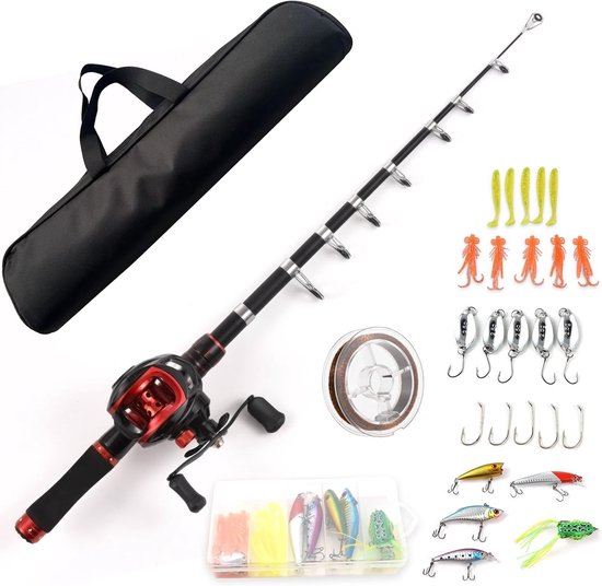 Telescopische Visshengel 2.1m met Links Hand Baitcasting Rolle voor Efficiënt Vissen en Sportvissen
