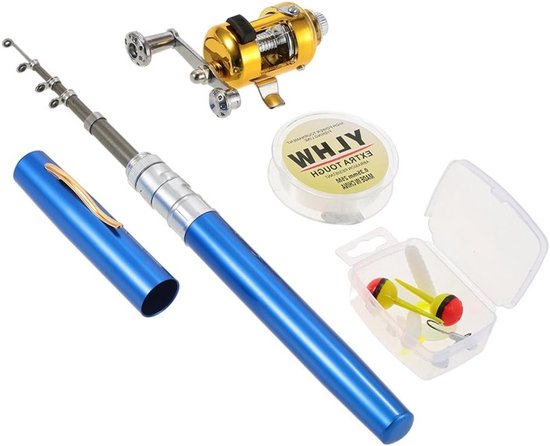 Telescopische Visspullen Set met Mini Pen Hengel, Aluminium Spoel en Vissnoer voor Gemakkelijk Vissen en Lure Jigs