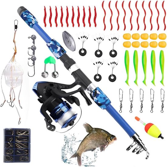 Telescopische Visspullen Set voor Kinderen, 1.8m Visshengel met Molentje en Aas, Perfect voor Beginners en Avontuurlijke Jongens en Meisjes van Merkloos