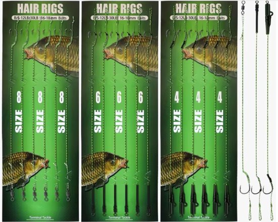 Terminal tackle Hair rigs Assortiment - maat 2 / 4 / 6 / 8 Karper Onderlijn van Merkloos
