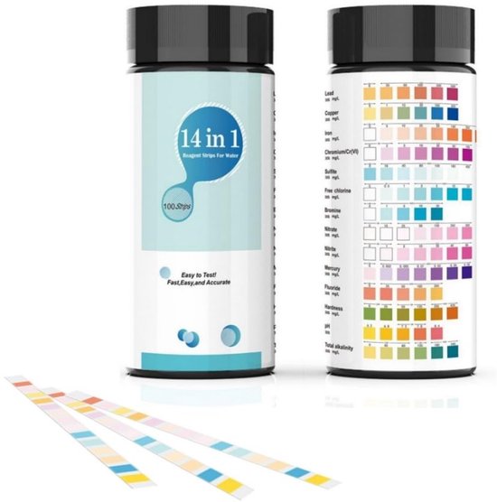 Teststrips voor waterkwaliteit - 16-in-1 set voor pH, nitriet, chloor, hardheid, kwik en lood - ideaal voor drinkwater, zwembaden en aquaria (100 stuks)