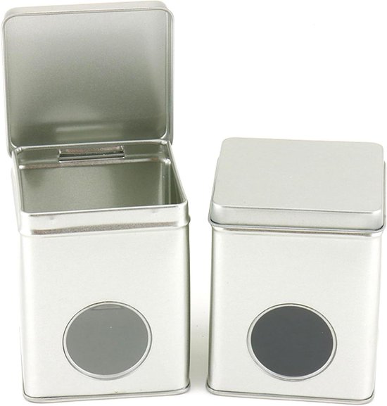 Theeblik Luxe - Bewaarblik - Thee bewaren - Met venster - 100 gram - Zilver