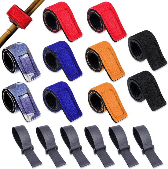 Thijox - 16 Stuks Hengelriemen Elastische Antislip Klittenband Riemen voor Vastzetten Hengels Spinhengel Zee Feeder Visaccessoires