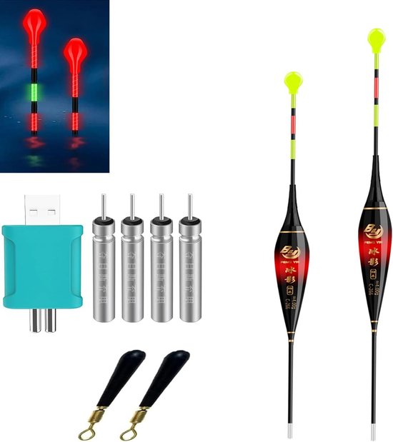 Thijox - 2 Stuks LED-Dobbers met Oplader en Accu's - Zwaartekrachtsensing Hengelaccessoires voor Vissen aan Meer, Rivier of Vijver - Ideaal voor Nacht