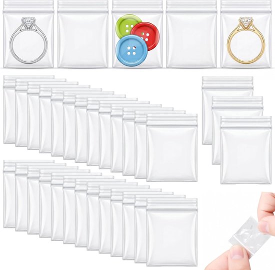 Thijox - 200 Mini Zip Lock Tasjes 3x2,5cm - Herbruikbare Transparante Polyzakken voor Sieraden, Ringen, Oorbellen, Charms - Kleine Plastic Zakjes met