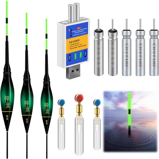 Thijox - 3 stuks LED Dobbers met Zwaartekrachtsensor, Slimme Vistips, 1,2g/1,8g/2,2g Hengelaccessoires voor Plat Water, Beetmelder voor Meer, Rivier e