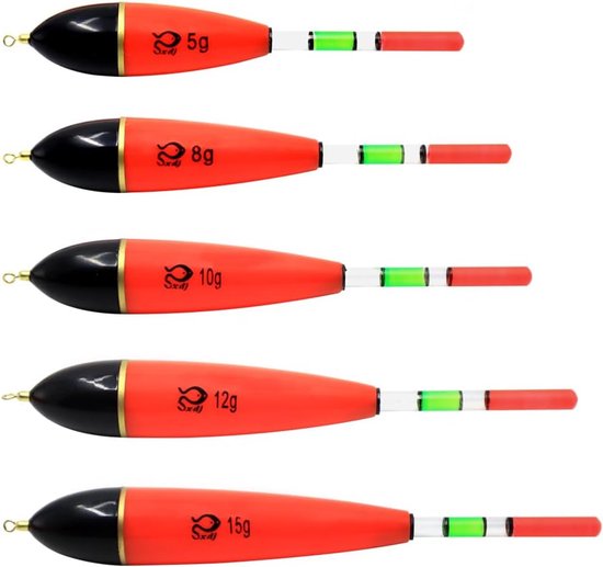 Thijox - 5 Stuks Drijvende Dobbers voor Vissen met Verschillende Gewichten 5g, 8g, 10g, 12g, 15g - Opvallende Kleuren voor Snoek, Baars en Karpers - K