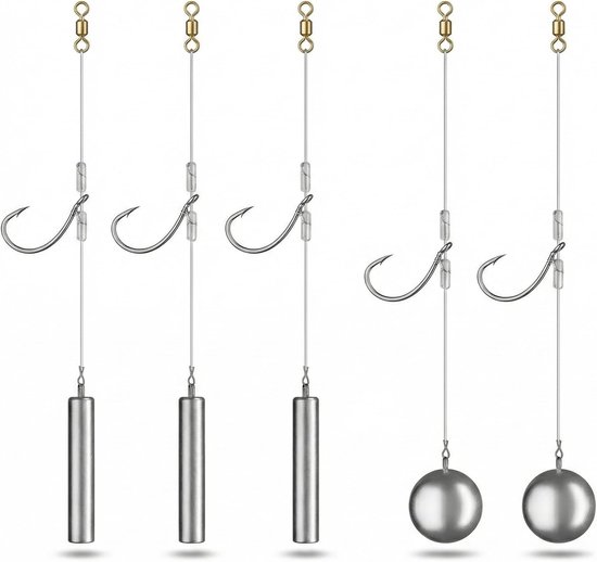 Thijox - 5 stuks Drop Shot Rigs Vissen Voorfachtakeling met Gewichten - Geprefabriceerde Voorlijnen en Vishaak voor Perfecte Montage