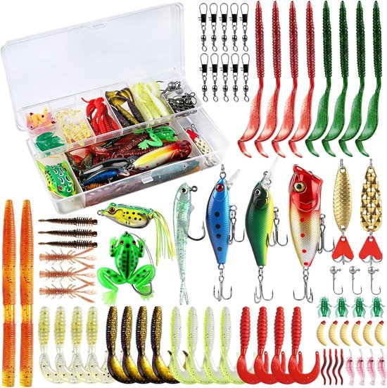 Thijox - 71 Stuks Kunstaas Kit voor Vissers - Compleet Visgerei Doos met Crankbaits voor Bas, Zalm, Snoek - Zachte Wormen en Spinner Kunstaas voor Zou