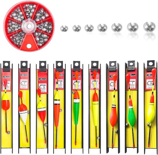 Thijox - 9 stuks hengeldobbers set met loodlijn en vishaak, flexibele dobbers voor zoet- en zoutwatervissen, hout, 3 vormen, ideaal voor visliefhebber