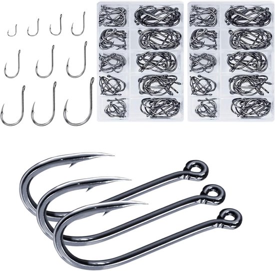 Thijox - DHER Vishaken van Koolstofstaal, Jig Vishaken met Gaten, Slijtvast, 200 Stuks, Zilver, Perfect voor Vissen en Outdoor Activiteiten