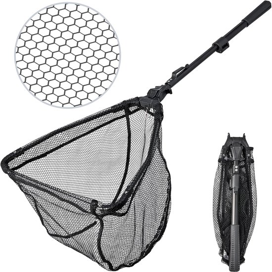Thijox - Opvouwbaar Schepnet voor Vissen 90 cm - Telescopisch Vissersnet met Rubber Coating - Duurzaam Nylon en Aluminium - Ideaal voor Forelvissen, K
