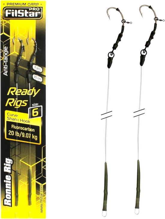 Thijox - Ronnie Rig Vishaken N6 voor Karpervissen - Fluorocarbon Voorspoel 20cm 9kg met Anti Verstrikt Sleeve - Curve Shank Haak - Pop Up Visvoer & Bo