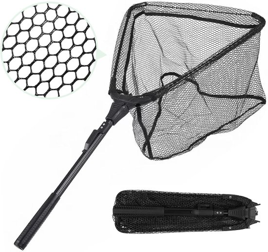 Thijox - Schepnet Voor Vissen Met Rubber, Telescopisch Landingsnet 90 Cm, Opvouwbaar Net Voor Trout, Zalm, Karp, Bas En Catfish