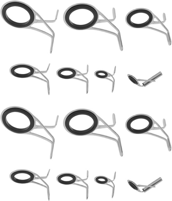 Thijox - Set van 14 Hengelringen Reparatieset Lange Afstand Gidsen (1,8 cm tot 0,5 cm) van Metaal in Zwart en Zilver voor Vissen en Hengelsport