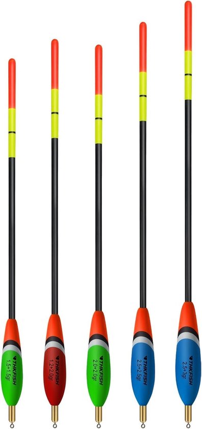Thijox - Set van 5 Houten Hengeldobbers met Levende Kleuren voor Vissen, Dobbers met Slip en Bobbers, Perfect voor Rivier en Meer, 2,5g tot 3g, 2,5g t