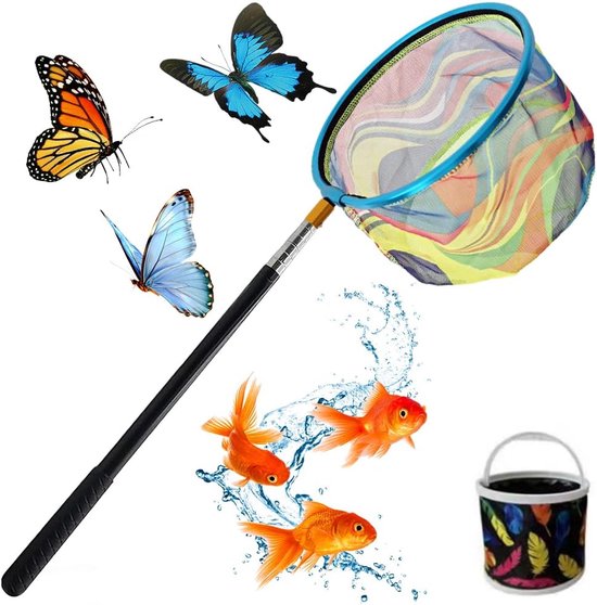 Thijox - Telescopisch Schepnet voor Kinderen 66-173 cm, Inclusief Inklapbare Emmer, Ideaal voor Zee, Vijver, Zwembad, Tuin en Strand Activiteiten