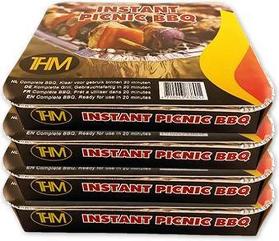 THM Instant Picnic wegwerp BBQ - Grill oppervlak 27 x 22 cm - Voordeeldoos 4 stuks van THM