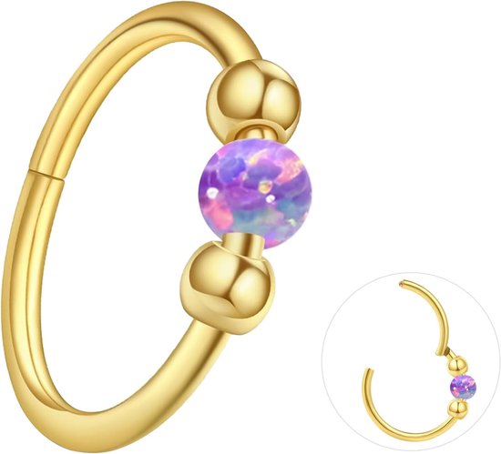Titanium-neusring, septum, piercingsieraden, helix, kraakbeen, conch, scharnierende segmentringen, tragus, lip, 18g 16g dikte, hypoallergeen 8 mm/10 mm, wit, blauw, roze, opaal, voor