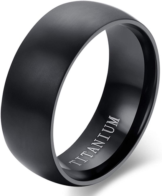 Titanium ring heren bandring vinger ringen glad, trouwring verlovingsring vriendschapsring zwart, maat 52 tot 74