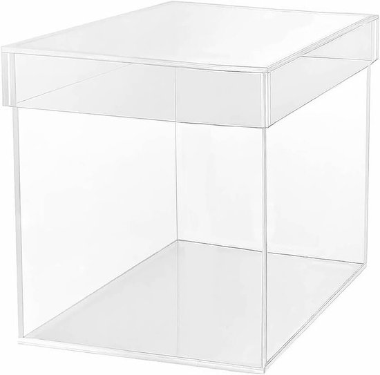 TKD8254 Acryldoos, 20 x 20 x 20 cm, 5-zijdig met deksel, kubusvorm, transparante geschenkdoos, presentatiedoos, vitrine voor museum, verzamelaars, sieraden, cosmetica, decoratie, opslag,