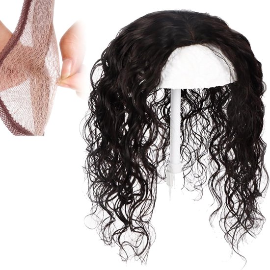 Topper van echt haar voor vrouwen, 14 x 14 cm, U-vormige zijden topbasis, clip-in-top haarstukjes voor dunner wordend haar (zwart, haar 40 cm)